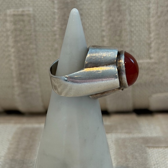 Vintage Israel 925 Sterling Silver Carnelian Ring | Chunky Brutalist Modernist - Picture 4 of 15